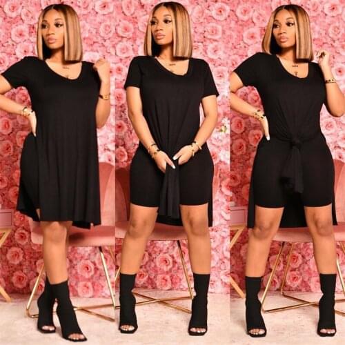 Thorn Tree 2 Piece Set Tracksuits Women Short Sleeve Side High Split Irregular Hem T-shirts Top Skinny Biker Shorts Outfits 2021