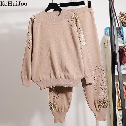 Ladies Knit Pants Suit Sequined Fashion 2 Pieces Pants Sets Women Spring Auutmn Casual Sweater and Pant Suits Women' S Tracksuit