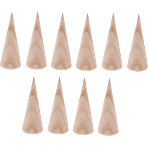 10Pcs Wooden Ring Jewelry Display Rack Cone Shape Holder Organizer 3 x 8cm