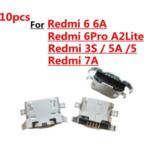 10pcs New Micro USB Plug Charging Port Connector Socket For Xiaomi Redmi 6 6A 6Pro 7A 5 5A 3S