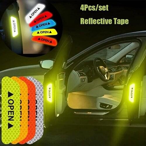 4Pcs Universal Door Open Reflective Warning Stickers Auto Open Sign Anti-Collision Safety Reflective Decal Tape
