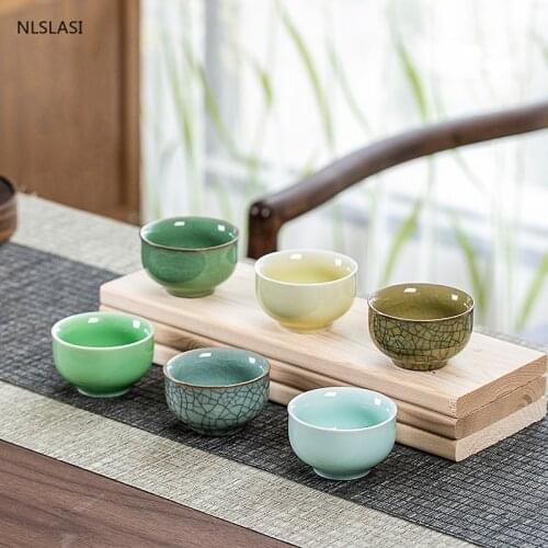 6pcs/set Longquan Celadon tea Cup Handmade Ceramic teacup Boutique porcelain small tea bowl portable Personal Single Cup