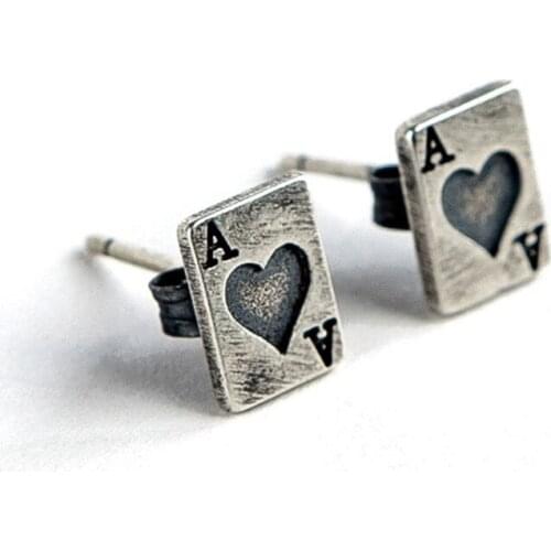 925 Sterling Silver Heart A Poker Stud Earrings for Women Men Cards Punk Earring Jewelry Personality Party Girls Gift Wholesale