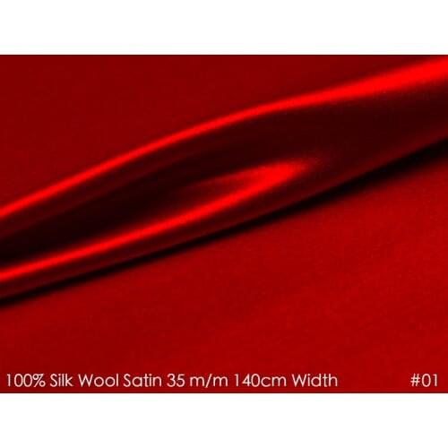 SILK WOOL SATIN 140cm width 35mm/35%Silk+65%Natural Silk Fabric Suits Plush Fabric Wedding Party Dress Fabric 01China Red