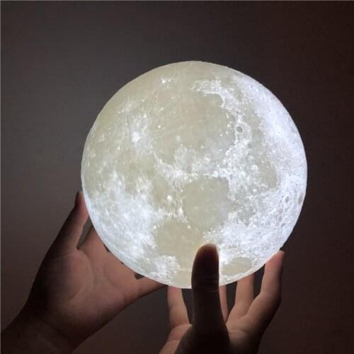 Free Shipping 3D Print Moon Lamp USB Rechargeable 2 Color Touch Control Bedroom Adjustable Night Light Decor Gift Luminaria blub