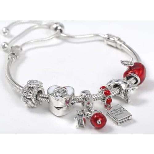 2019 NEW 100% 925 Sterling Silver 1:1 Classic Fairy Tale Snowflake Dream Push Chain Charm Crown Bead Bracelet Set Jewelry Gift