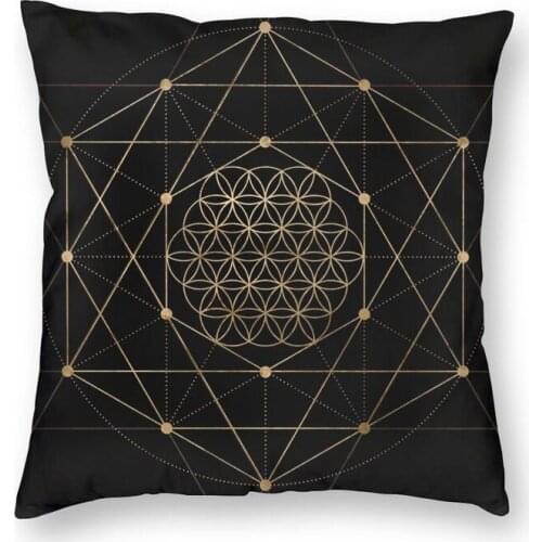 Flower Of Life Black And Gold Cushion Cover Sofa Home Decor Geometric Mandala Square Throw Pillow Case 40x40cm