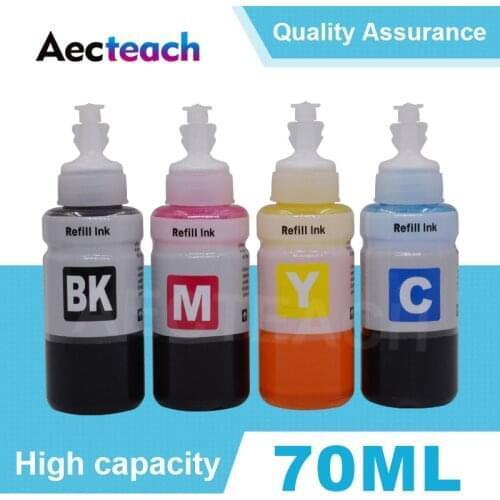 Aecteach 4 Color Printer Dye Ink 70ml Bottle T6641 T6642 T6643 T6644 For Epson EcoTank L1300 L850 L3050 L3060 L3070 L364 L382 P