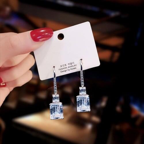 Geometric Square Shiny Zircon Earrings Elegant Ladies Engagement Wedding Accessories Jewelry Party Gothic Girls Sexy Earrings