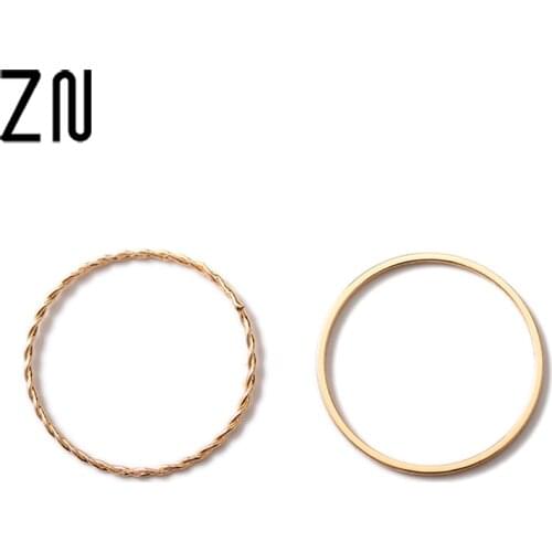 ZN Twist Geometry 2 Piece Ring Temperament Simple Knuckle Ring Woman Korean Fine Tail Ring Set