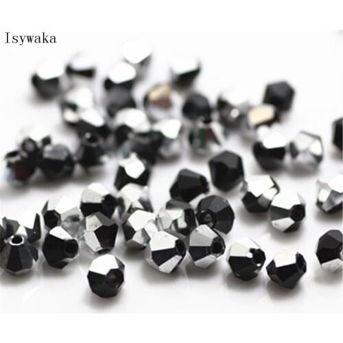 Isywaka Black Silver Color 100pcs 4mm Bicone Austria Crystal Beads charm Glass Beads Loose Spacer Bead for DIY Jewelry Making