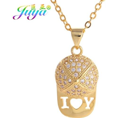 Juya 2018 New Arrival Kolye Supplies Micro Pave Zircon Baseball Cap I LOVE YOU Pendant Necklace For Women Girls Punk Necklace