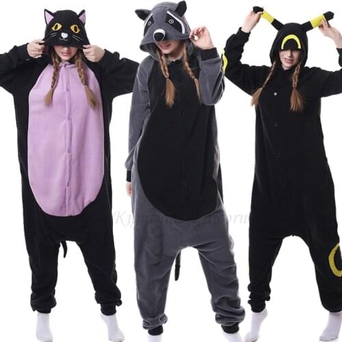 Kigurumi Unicorn Pajama Adult Animal Cat Raccoon Onesie Women Men Couple Winter Pajamas Suit Nightie Sleepwear Flannel Homewear