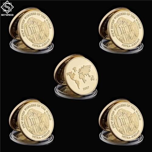 5PCS Gold Coin Seven Wonders Asian Petra Jordan of the World Commemorative Coin Collection Decor