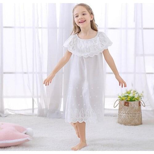 Summer Childrens Princess Dress Girls Clothes Sleepshirts Vintage Nightgowns O-neck Nightdress Kids Sleepwear Nightgown Pijama