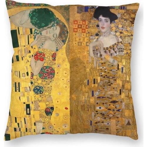 Fashion Gustav Klimt Square Throw Pillow Case Home Decor 3D Double Side Print Kiss Adele Bloch Cushion Cover for Car