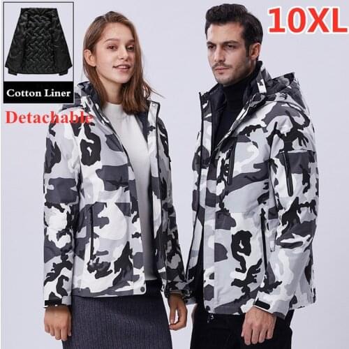 Men Womens Windproof Waterproof Jacket 10XL Winter 3 in 1 Warm Hooded Coat Outdoor Hiking Travel Fleece Jacket Removable Liner