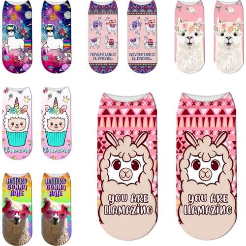 Adult Invisible Socks Magic Cool Sheep Ankle Socks 3d Printing Happy Alpaca Female Socks Fashion Sock Novelty Gift Calcetines