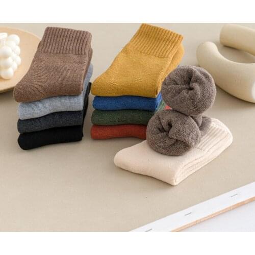 Socks Womens mid-tube socks autumn/winter high luo mouth wool hosiery solid color fleece and thick warm towel wool socks for me