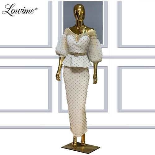 2020 Latest Design Pink Evening Dress V-Neck Beaded Half Sleeves Tulle Dubai Saudi Arabic Evening Gown Prom Dress Robe De Festa