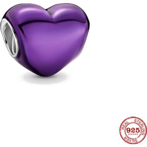 New Original European Metallic Purple Heart Diy Bead Fit European Pandora Charms Bracelet Bangles Jewelry P147
