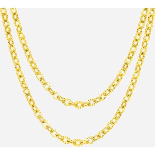 New 24K Yellow Gold Necklace Chain Women O Link Chain Necklace AU750 Gold Necklace