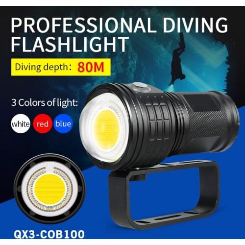 Portable Underwater Brightest COB LED Flashlight Diving Light Torch Lamp Ultra Bright Diving Scuba Waterproof IPX8 Photography