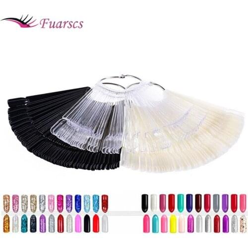 Fuarscs 12Pcs Professional Fake Nail Art Tips Polish UV Gel Practice Display Nail Full Card DIY Tools Transparent/Natural/Black