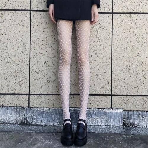 Sexy Women High Waist White Fishnet Stocking Club Tights Panty Knitting Net Pantyhose Mesh Lingerie Anime Lolita Cosplay Costume