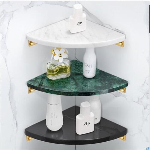 Marble Aluminum Triangle Shelf Bathroom Corner Shelf Wall Hanging Shower Room Storage Rack Bathroom Shelf Organizer Single Tier