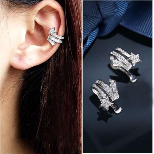 Top Quality New Exquisite No Hole Ear Clip Earrings Fashion U Shape Mosaic AAA Zircon Crystals Luxury Stars Earrings For Women