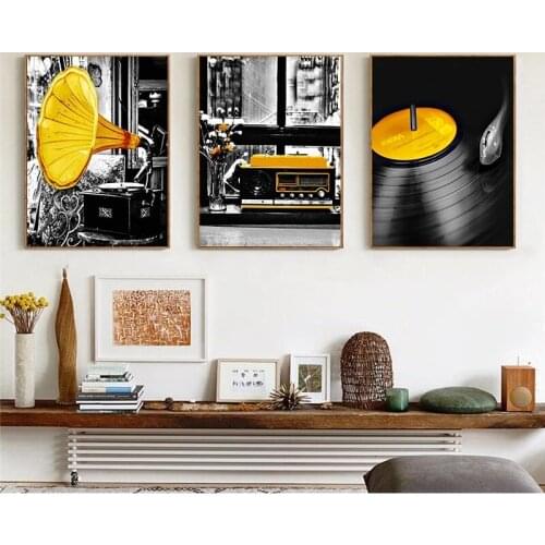 Retro Yellow Style Music Decor Picture Nordic Canvas Painting Home Decor Wall Art Minimalist Poster And Print For Bedroom Design