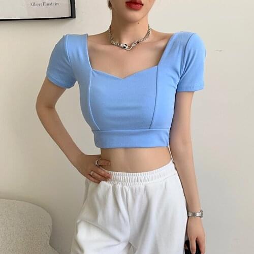 Gkfnmt Sexy Short T Shirt Summer Short Sleeve Women Crop Top White Tshirt Cotton Korean Style T-shirt Women Clothes good quality