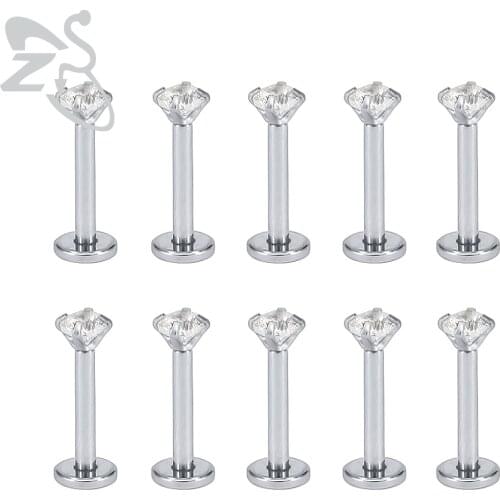 ZS 10pcs/lot Round CZ Crystal Stainless Steel Lip Ring 16g Labret Monore Medusa Piercings Ear Tragus Helix Piercing 6/8/10/12MM