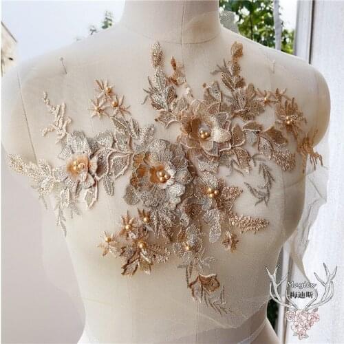 1 PC Nine Color Three-dimensional Nail Bead Ironing Diamond Embroidery Applique Dress Lace Fabric Patch