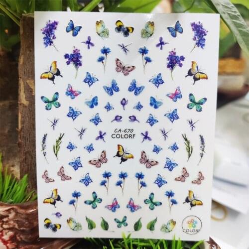 3D Stickers for Nails Color Butterfly Lavender Leaf Nails Art Decoration Manicure Sticker Decals Slider Nail Foil Accessories