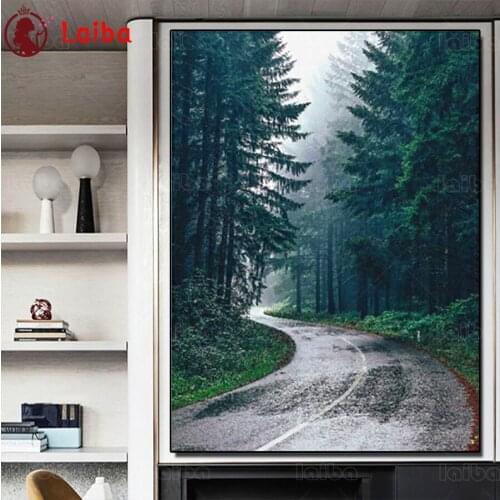 5d diy Diamond Painting Morning forest scenery,foggy day road forest full diamond Embroidery Mosaic cross stitch home decor