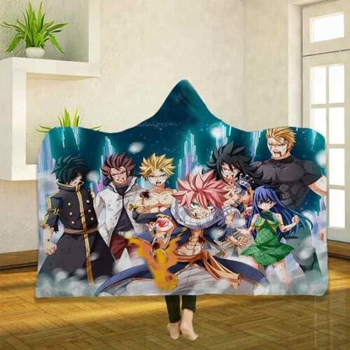 Anime Fairy Tail 3D Printing Throw Hooded Blanket Wearable Warm Fleece Bedding Office Quilts Soft Adults Travel 20