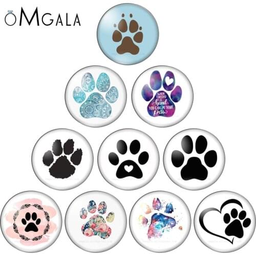 Animlas Dog Cat Paw 10pcs mixed 10mm/12mm/18mm/20mm/25mm/30mm Round photo glass cabochon demo flat back Making findings