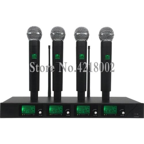 UHF Wireless Microphone Mic System 4 Channel Dynamic Karaoke Stage Performance Wedding Meeting Conference 4 Handheld Microphone