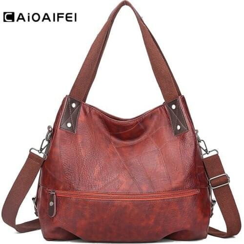 CAIOAIFEI vintage patchwork leather luxury handbags women bags designer fashion female crossbody bags large capacity top-handle
