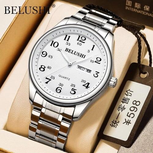 Belushi Mens Watches Top Brand Luxury 2021 Field Watch Easy Reader Date Expansion Band Quartz Waterproof watches for Man Women
