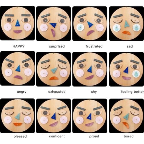 Wooden Educational Preschool Toddler Montessori Toys for 2 3 4 5 Year Old Boys Girls Emotion Cognition Blocks Board