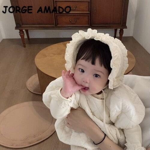 2021 Hot Sale New Autumn Baby Girls Romper Long Sleeves Round Lace Collar Jumpsuit + Lace top Kids Warm Clothes E1185