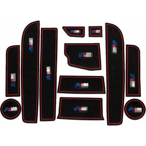 For BMW 5 Series 12pcs Non-slip Interior Door Cup Holder Rubber Mats Red Line
