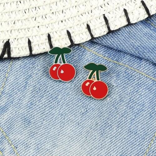 Cherry Enamel Pin Cute Red Cherry Fruits Lapel Jackets Pins Cartoon Brooches Buckle Badge Fashion Jewelry Gift For Women Girls