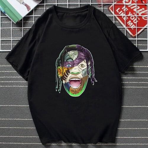 Funny Travis Scott Cartoon Portrait Graphic T Shirts Man Summer Casual Hip Hop Short Sleeve Tops Streetwear Vintage Rapper Tees