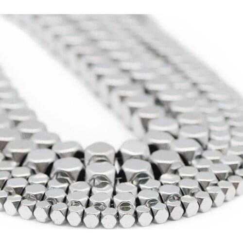 Faceted Square Cube Silvers Hematite Natural Stone Charm Spacer Loose Beads For Jewelry Making DIY Bracelet Accessories 3/4/6MM