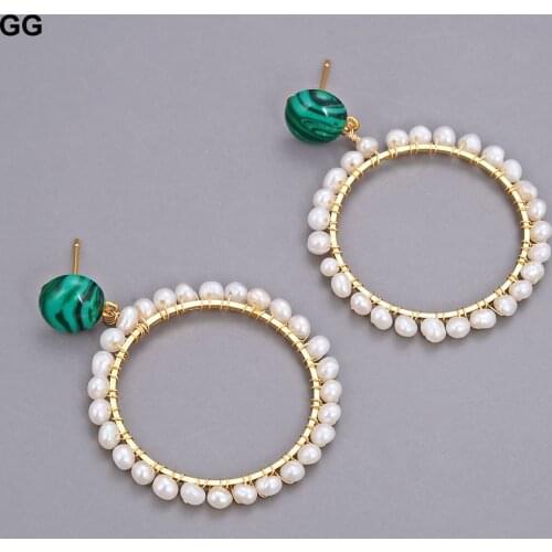 GuaiGuai Jewelry Green Malachites Gold Color Plated Big Circle Hoop Stud Earrings For Women Gift