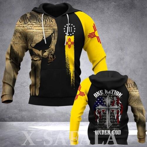 New Mexico Army Flag Skull Countrty 3D Printed Hoodie Man Female Zipper Pullover Sweatshirt Hooded Jersey Streetwear Tracksuit